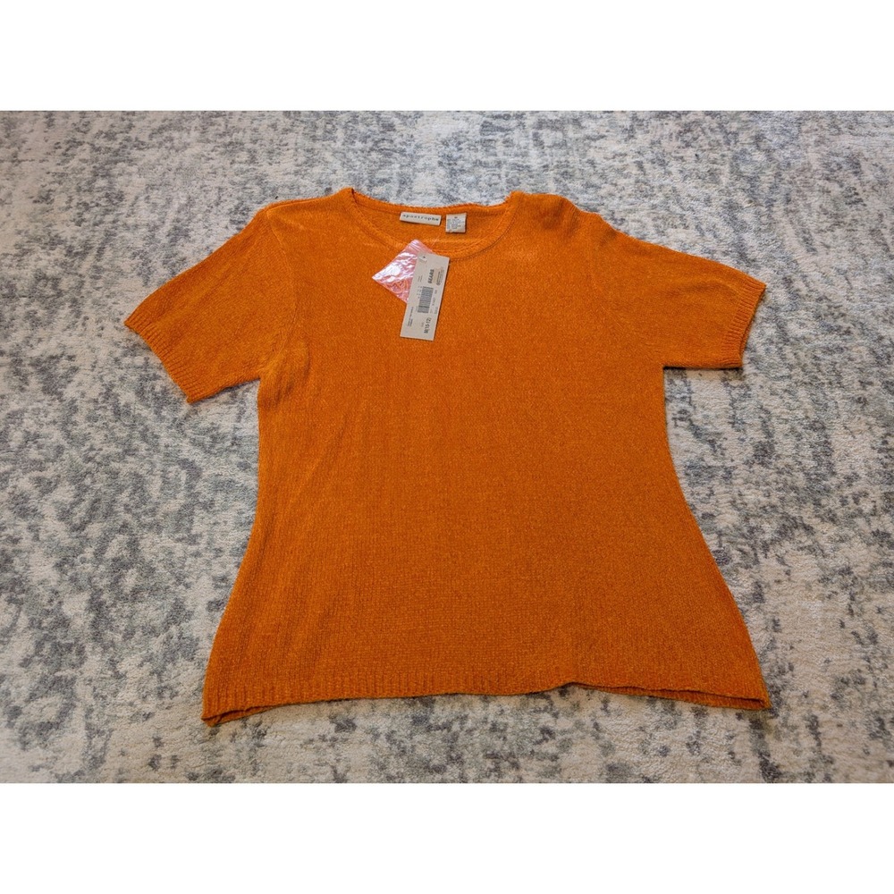 Apostrophe Orange Short Sleeve Chenille Sweater Crew Neck New Women's Medium